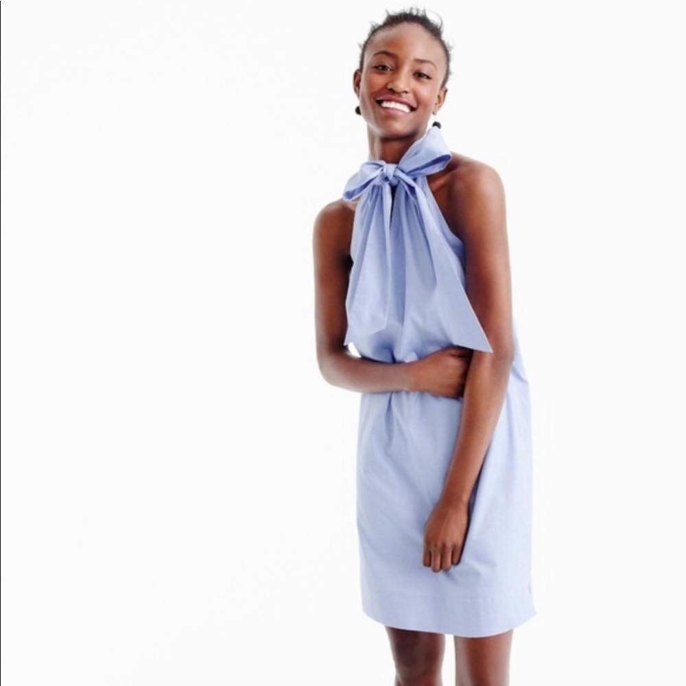 JCrew tie neck dress in blue